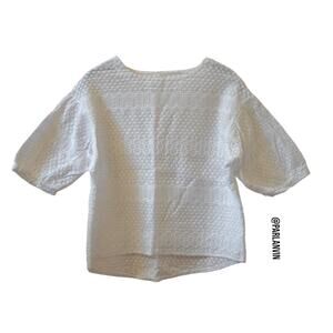 Crochet Eyelet Lace Puff Balloon Sleeve Top White Size Small